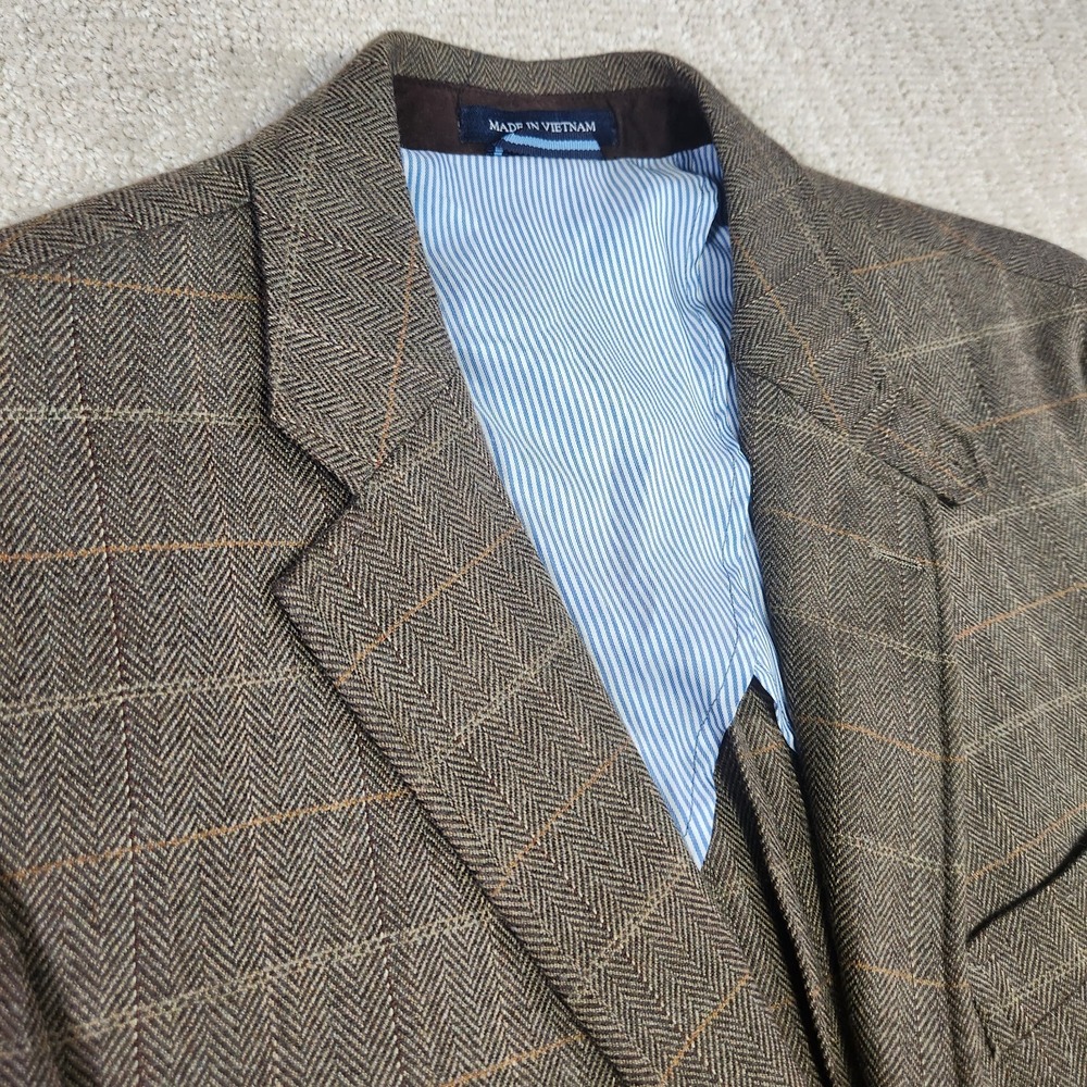Tommy Hilfiger Blazer Men 40L Herringbone Tweed Chinstrap Elbow Pads Lambswool